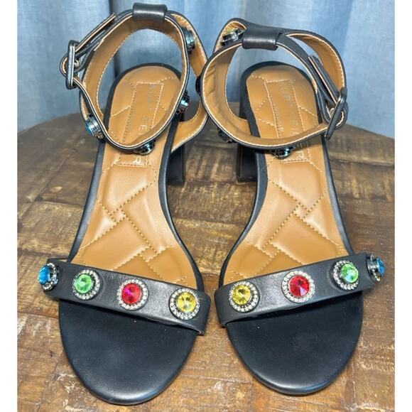Kurt Geiger London Octavia Black Leather colorful Jeweled Block heel Size 8 - Picture 1 of 16